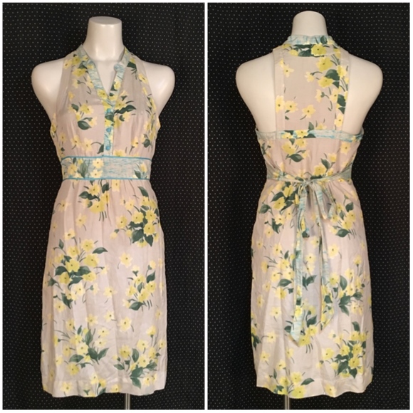 Maeve Anthropologie Yellow Floral Cream Dress Sz 4 - Picture 3 of 7